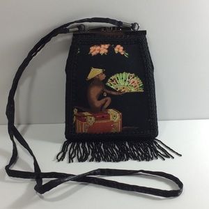 Liz Soto Monkey Silk Print Cross Body Fringe Purse
